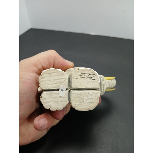 Lucky Elephant Figurine Signed JR | Vintage Folk Art Pottery Trunk Up Tusked - Picture 5 of 8